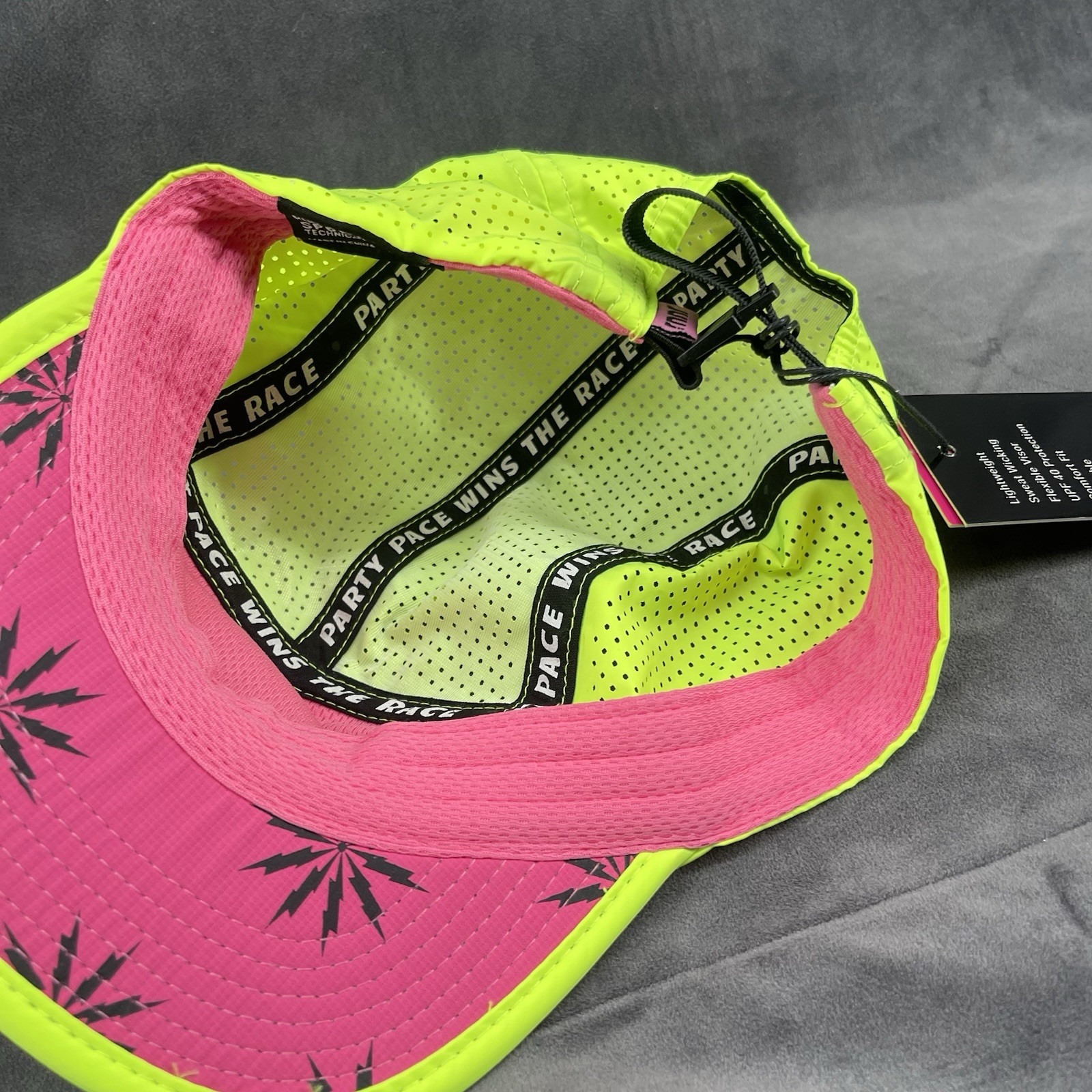 Party Pace Neon Green Running Cap Nwt 5 Panel Performance Race Hat — image 4 of 5